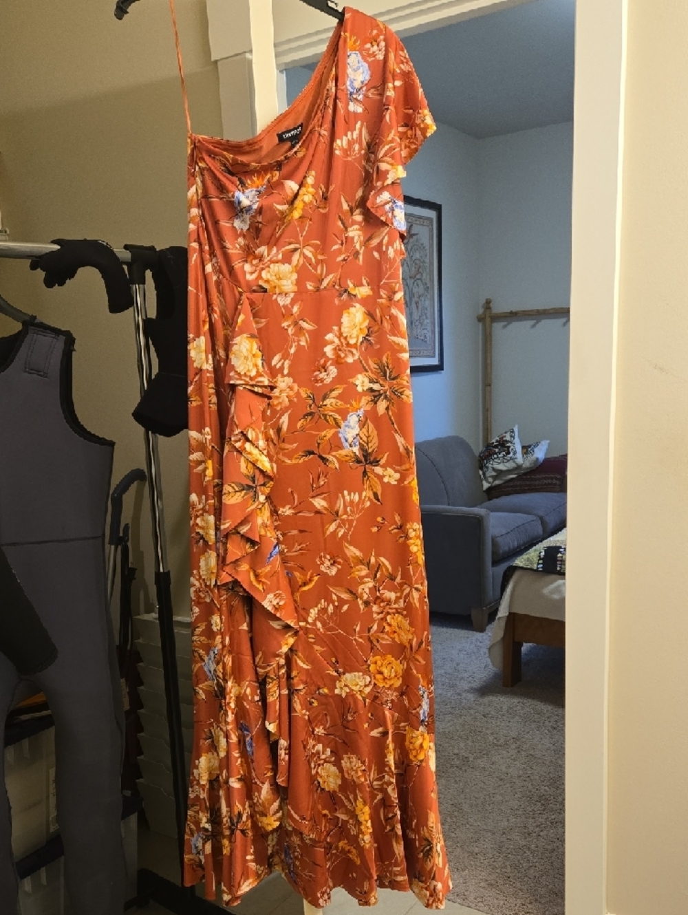 Express Pink Floral One Shoulder Ruffle Maxi Skirt - Picture 2 of 7